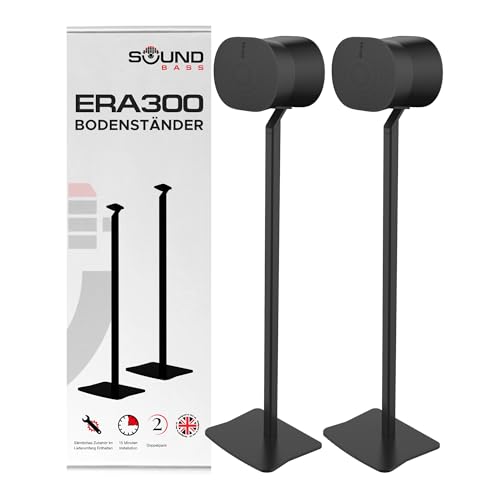 ERA300 Bodenständer, Hochwertiges Metalldesign, Doppelpack (2 Stück), Schwarz, Kompatibel mit Sonos ERA 300 Lautsprecher, Zubehör Inklusive, Kabelmanagement, Entworfen in Großbritannien, Doppel, Paar von Sound bass