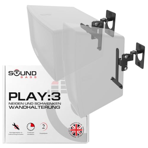 Play 3-Wandhalterung, schwarz, Paar, nur kompatibel mit Sonos Play:3, Doppelpack, Verstellbarer Dreh- und Neigemechanismus, 2 Montagehalterungen inklusive Aller Befestigungen von Sound bass