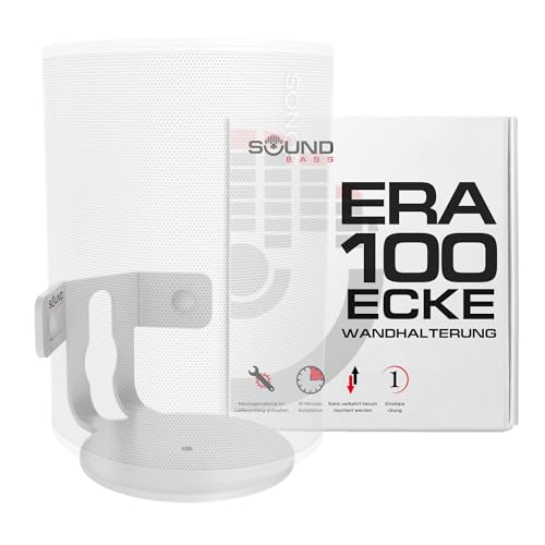 Sound bass ERA100 Eck-Wandhalterung, flaches Profil, weiß, einzeln (1 Stück), komplett mit allem Montagematerial, kompatibel mit Sonos ERA 100 Lautsprecher von Sound bass