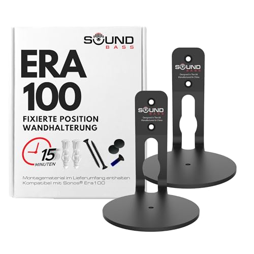 Sound bass ERA100 Wandhalterung, flaches Profil, Schwarz, Doppelpack, kompatibel mit Sonos ERA 100 Lautsprecher, komplett mit allem Befestigungsmaterial von Sound bass