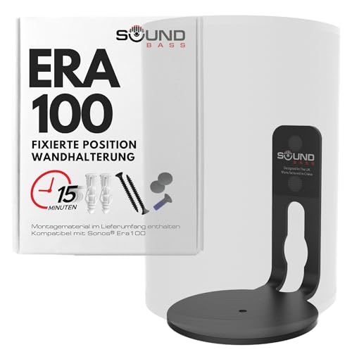 Sound bass ERA100 Wandhalterung, flaches Profil, Schwarz, Einzelstück, kompatibel mit Sonos ERA 100 Lautsprecher, komplett mit allem Befestigungsmaterial von Sound bass