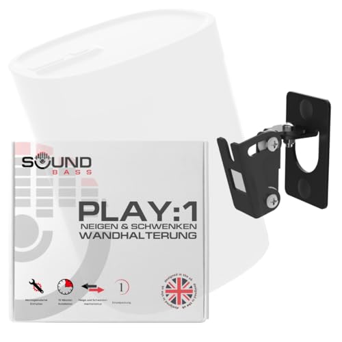 Sound bass Play 1 Wandhalterung, Verstellbarer Dreh- und Neigungsmechanismus, Einzelhalterung mit Befestigungsmaterial, Schwarz, kompatibel mit Sonos Play:1 Lautsprecher von Sound bass