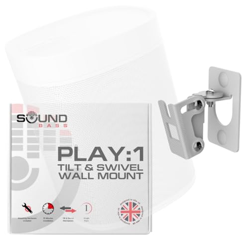 Sound bass Play 1 Wandhalterung, Verstellbarer Dreh- und Neigungsmechanismus, Einzelhalterung mit Befestigungsmaterial, weiß, kompatibel mit Sonos Play:1 Lautsprecher In Großbritannien entwickelt von Sound bass