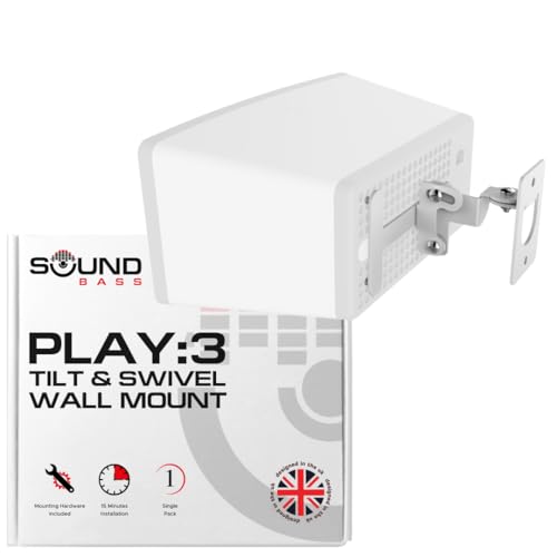 Sound bass Play 3 Wandhalterung, Verstellbarer Dreh- und Neigungsmechanismus, Einzelhalterung mit Befestigungsmaterial, weiß, kompatibel mit Sonos Play: 3 Lautsprecher In Großbritannien entwickelt von Sound bass