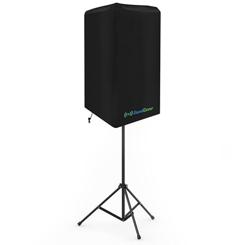 15 Zoll PA/DJ Lautsprecherabdeckung - Schwarz 420D Polyester mit Silberner UV50-Beschichtung - Wasserabweisende Schutztasche für Stand-Mounted Powered Lautsprecher - Leichtes, offenes Design von SoundCover