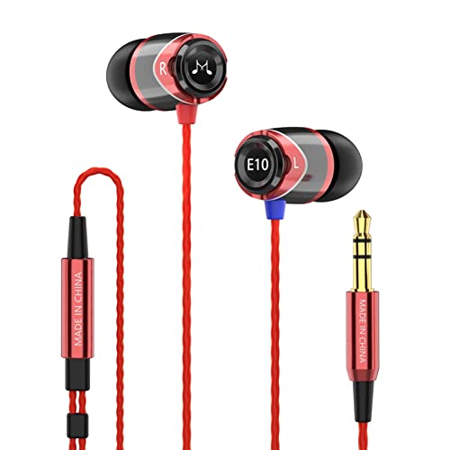 SoundMAGIC E10 Kabelgebundene Kopfhörer ohne Mikrofon, HiFi-Stereo-Ohrhörer, geräuschisolierende In-Ear-Kopfhörer, leistungsstarker Bass, ohne Kabelsalat, schwarz-rot von SoundMAGIC