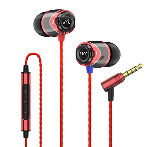 SoundMAGIC E10C Kabelgebundene Kopfhörer mit Mikrofon, HiFi-Stereo-Ohrhörer, geräuschisolierende In-Ear-Kopfhörer, leistungsstarker Bass, ohne Kabelsalat, schwarz-rot von SoundMAGIC
