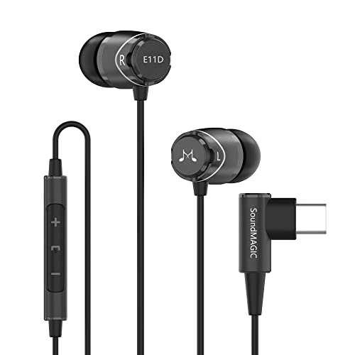 SoundMAGIC E11D Digitale USB-C-Kopfhörer, Typ-C-Ohrhörer mit Mikrofon, HiFi-Stereo-Kopfhörer, leistungsstarker Bass, geräuschisolierend, kompatibel mit Android-Geräten, schwarz von SoundMAGIC