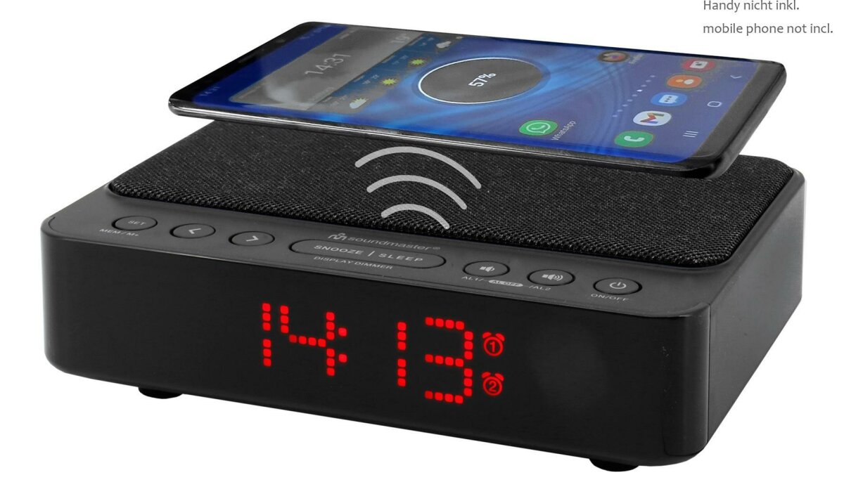 SOUNDMASTER UR124 Schwarz Radiowecker (mit UKW, kabellose Ladefunktion) von Soundmaster