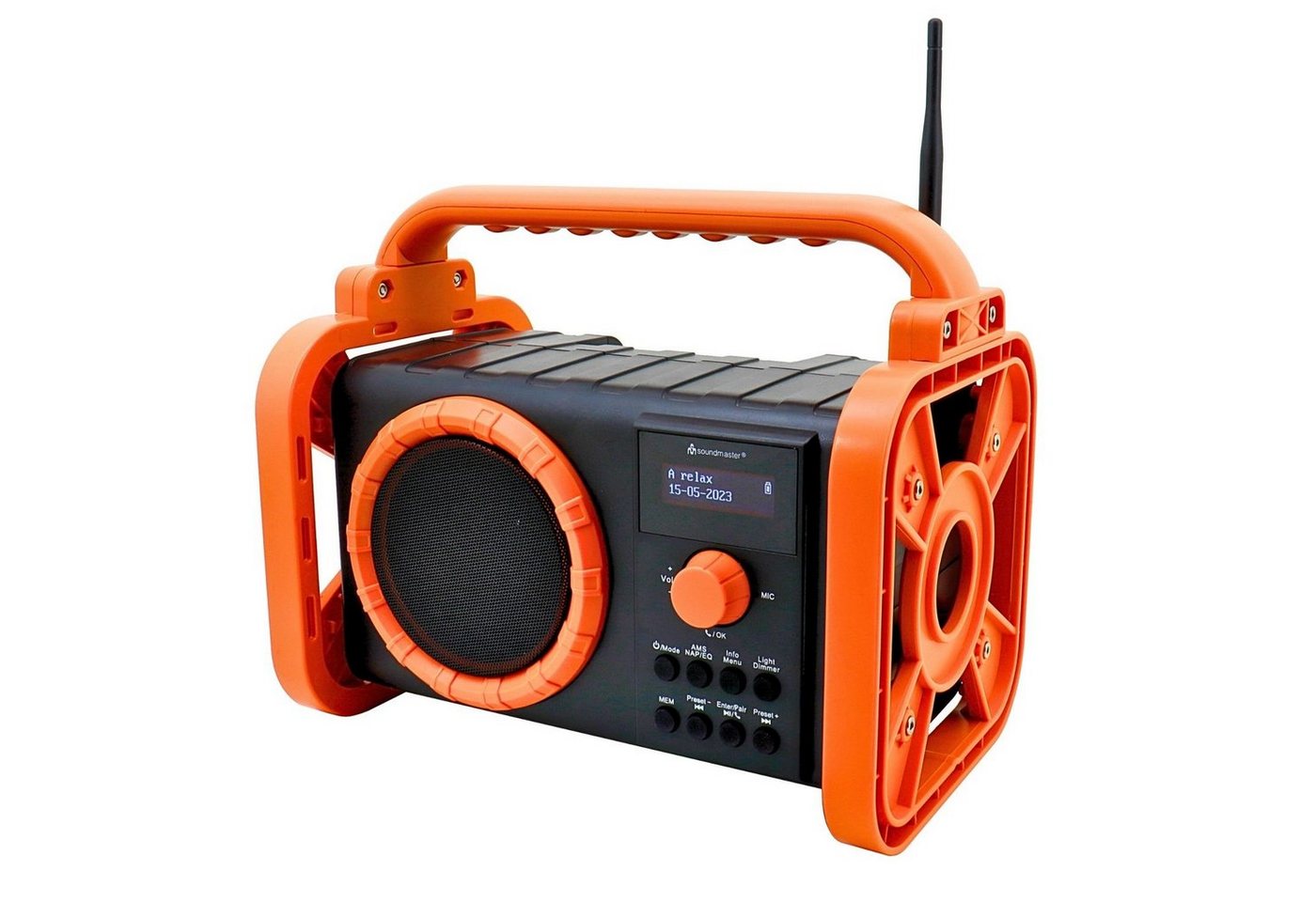 Soundmaster DAB80OR Baustellenradio DAB+ Bluetooth Akku IP44 spritzwassergeschützt Baustellenradio (DAB+, MW, PLL-UKW, FM, AM, Baustellenradio, ABS-Gehäuse, IP44 Spritzwasserschutz) von Soundmaster