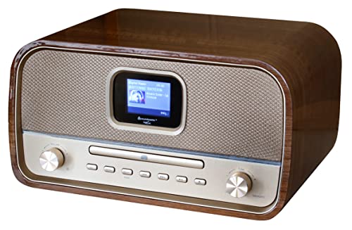 Soundmaster Highline DAB970BR Retro-Kompaktanlage – Stilvolle Stereoanlage mit integriertem DAB+ und UKW-Radio, CD-Player (unterstützt MP3), USB, Bluetooth, Farbdisplay, Weckfunktion, AUX-IN von Soundmaster