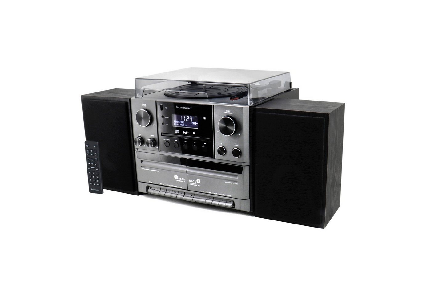 Soundmaster MCD5600 Plattenspieler Stereoanlage DAB+ Kassette CD USB Bluetooth Multifunktionsspieler (Riemenantrieb, DAB+, UKW-RDS, Bluetooth, Encoding-Funktion) von Soundmaster