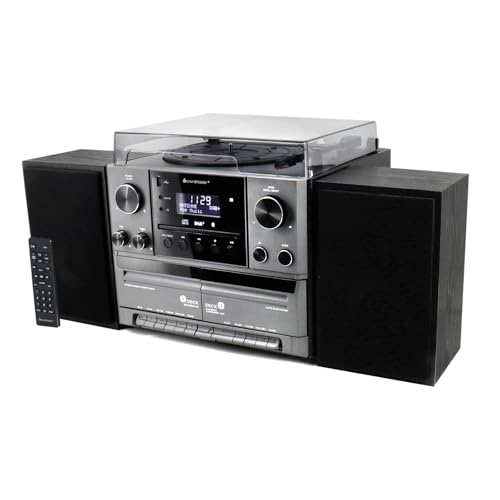 Soundmaster MCD5600 Stereoanlage mit Plattenspieler DAB+ Doppelkassette CD-Player USB MP3 Bluetooth Encoding Digitalisierung 75 Ohm Antennenanschluss, Farbe:schwarz von Soundmaster