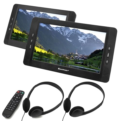 Soundmaster PDB1850SW tragbarer DVD-Player | Auto Fernseher | 2 Monitore 10.1 Zoll 16:9 | 2 Kopfhörer + Kopfstützenhalterungen | Akku 5.000 mAh | Fernbedienung | USB/SD | Last Memory (Hörbuchfunktion) von Soundmaster