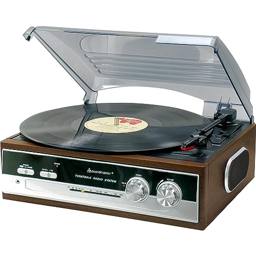 Soundmaster PL186H Retro Vintage Nostalgie Plattenspieler mit eingebauten Lautsprechern und Radio Kopfhörerbuchse 3 Geschwindigkeiten 33/45 / 78 RPM Stereolautsprecher von Soundmaster