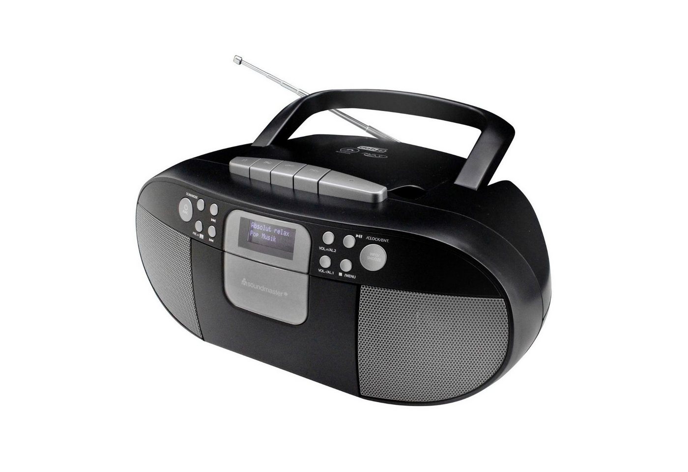 Soundmaster SCD7800SW tragbares Digitalradio Kassette CD-Player DAB+ USB CD-Radiorecorder (DAB+, UKW-RDS, Tragbares Radio, DAB+, USB, Hörbuchfunktion, Wecker, Kassette) von Soundmaster