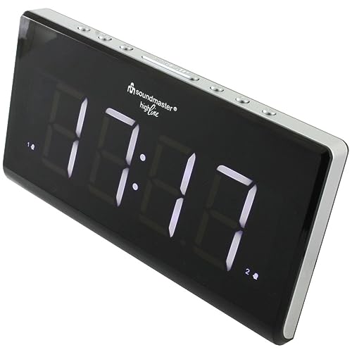 Soundmaster UR8400 Jumbo-LED-Alarm UKW-PLL Uhrenradio Radiowecker mit 2 Weckzeiten und dimmbaren Display von Soundmaster