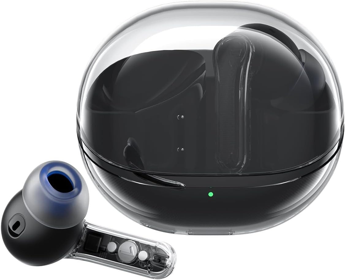 Soundpeats Dual-Mikrofon Intelligente ENC In-Ear-Kopfhörer (12mm Biokomposit-Membran-Dynamiktreiber bieten eine beeindruckende Klangqualität mit einem großzügigen Dynamikbereich., mit einzigartigem transparentem Raumschiff-Design und ultralanger) von Soundpeats