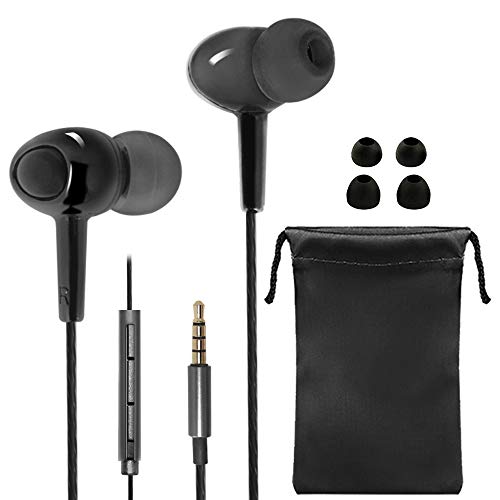 SourceTon In-Ear-Kopfhörer mit Mikrofon und Lautstärkeregler, kraftvoller Bass-Sound, inkl. 2 verschieden große Paar ergonomische Ohrhörer und Tragetasche, Schwarz von SourceTon