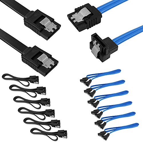 12er Set, gerades und 90 Grad rechtwinkliges SATA-III-Kabel 6,0 Gbit/s mit Verriegelungsriegel, SourceTon 18 Zoll SATA-III-Kabel (6x Schwarz, 6x Blau) von SourceTon