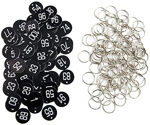 Sourcemall Kunststoff-ID-Nummernschilder mit Schlüsselringen (schwarz, 101-200) von Sourcemall