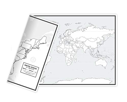 Leere Karten für Lehrkarten, beidseitig Seiten der Welt und USA, 43,2 x 27,9 cm, 50erPack, tolle BlankoArbeitsblätter für Klassenzimmer oder Heimstudio, laminiertes Antwortblatt im Lieferumfang von South of Kings