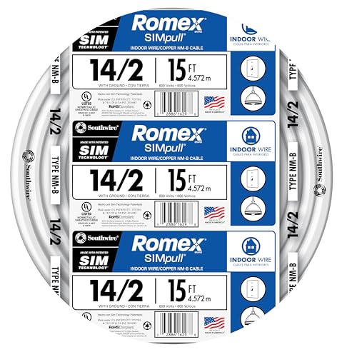 Southwire 28827426 15-Feet 14-Gauge 2 Conductors 14/2 with Ground Type NM-B Romex SIMpull Indoor Building Wire, White Outer Jacket by Southwire von Southwire