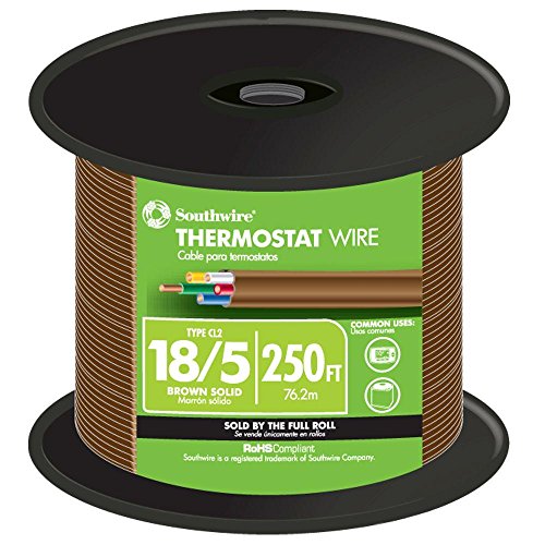 Southwire 64169644 Thermostatdraht, 18/5, 6,5 m, 5 Leiter, 18 Gauge, massives Kupfer, Klasse 2, Strombegrenztes Schaltungskabel, Braun Southwire von Southwire