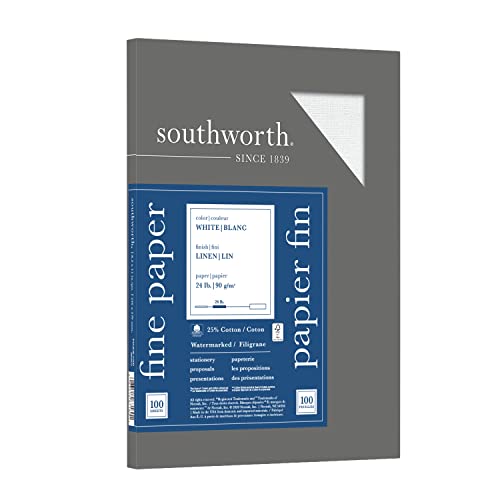 Southworth® Business-Papier, 25% Baumwollleinen, Weiß, Buchstabe (21,6 x 27,9 cm), 100 Blatt pro Packung, 10,9 kg, 94 Helligkeit von Southworth