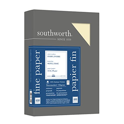 Southworth 404IC Business-Papier, 25% Baumwolle, elfenbeinfarben, 10,9 kg, gewebt, 21,6 x 29,5 cm, 500 Stück pro Box FSC von Southworth
