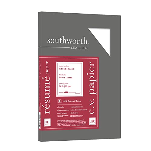 Southworth R14CF Lebenslaufpapier, 100% Baumwolle, Weiß, 10,9 kg, 100 Stück von Southworth