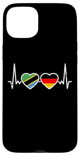 Tansania Deutschland Herzschlag Flagge Deutsch Tansanier Hülle für iPhone 15 Plus von Souvenir Tanzania Tansanische Tansania Geschenke