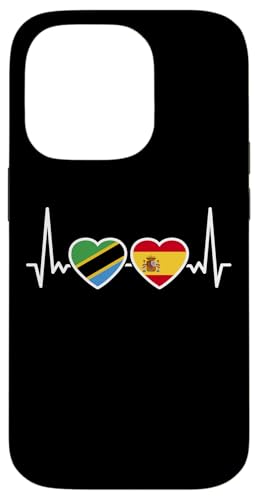 Tansania Spanien Herzschlag Flagge Spanischer Tansanier Hülle für iPhone 14 Pro von Souvenir Tanzania Tansanische Tansania Geschenke