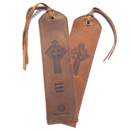Leder Lesezeichen Mit Keltisches Kreuz design Handgefertigtes Mit Traditionellem Quasten-Lesezeichen. Echtleder Einzigartige Geschenke Für Frauen, Männer, Kinder - 2er Pack von Sovereign-Gear