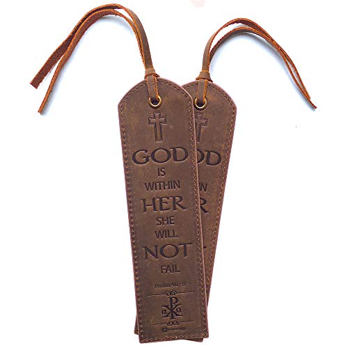 Leder Lesezeichen Leather Bookmarks Mit inspirierendem Bibelvers Psalm 46:5 Gott ist in Ihr | Handgefertigtes Lesezeichen Echtleder Einzigartige Geschenke Für Frauen, Männer, Kinder - 2er Pack von Sovereign-Gear