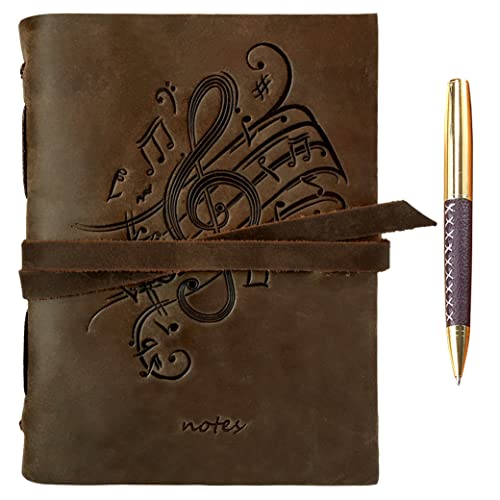 Leder Notizbuch A5 Tagebuch Journal Geprägt Musik Handgefertigte Reisetagebuch, Vintage Notebook Für Männer Frauen Antik Rustikal Echtes Leder 21X15Cm Geschenk Sketchbook Reisende Notebook von Sovereign-Gear