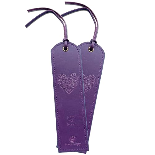 Lila Leder Lesezeichen Leather Bookmarks Mit Einzigartigem Herz design Handgefertigtes Mit Traditionellem Quasten-Lesezeichen. Echtleder Einzigartige Geschenke Für Frauen, Mädchen, Männer - 2er Pack von Sovereign-Gear