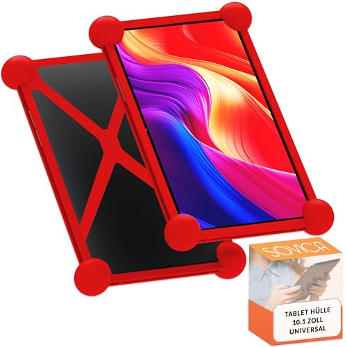 Tablet hülle 10.1 Zoll universal Universal Silikon gültig für alle 10" Tablet-PCs auf dem Markt (Rot) von Sovica