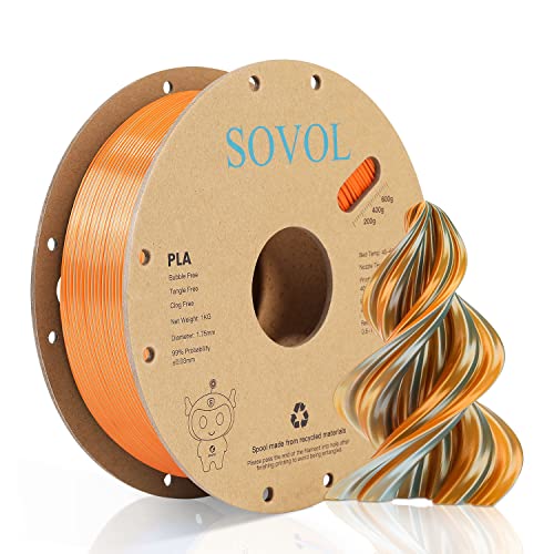 Sovol Dual Color Silk PLA Filament 1.75mm, 3D Drucker Filament 1kg (2.2LBS), Zweifarbiges Seiden Orange/Hellblau Coextrusion PLA Filament +/-0.03mm von Sovol