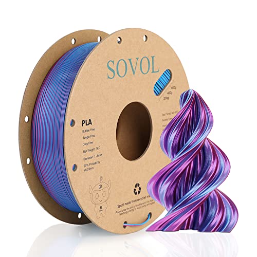 Sovol Dual Color Silk PLA Filament 1.75mm, 3D Drucker Filament 1kg (2.2LBS), Zweifarbiges Seiden Rose/Blau Coextrusion PLA Filament +/-0.03mm von Sovol