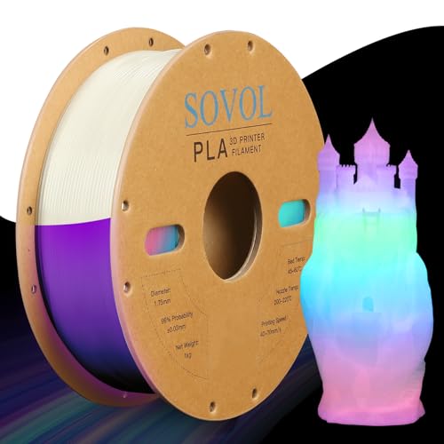 Sovol Leuchtet PLA Filament 1.75m, 3D Drucker PLA Filament im Dunkeln Leuchtendes Mehrfarbigen, Maßgenauigkeit +/- 0.02mm, 1kg (2,2LBS)/Spule, Leuchtendes Weiß von Sovol