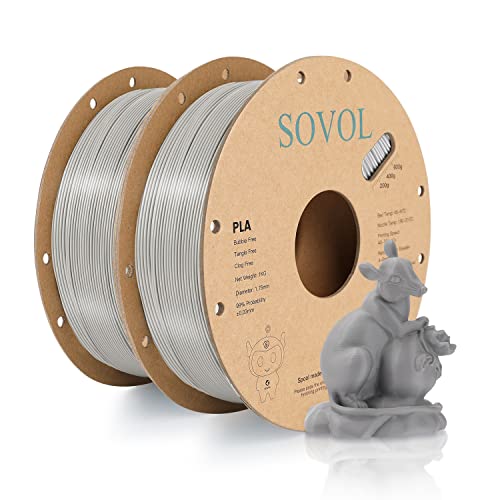 Sovol PLA Filament 1.75mm, 3D Drucker Filament 2kg Spule (4.4LBS), Maßgenauigkeit +/- 0.03mm, Neatly Wound Filament, PLA Grau von Sovol