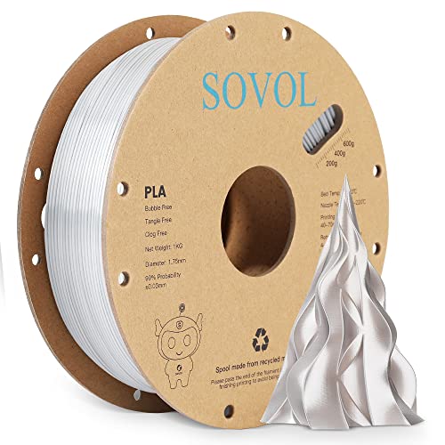 Sovol PLA Filament 1.75mm Silk Silber, 3D Drucker Filament Silk PLA 1kg (2.2LBS), Maßgenauigkeit +/- 0,03 mm von Sovol