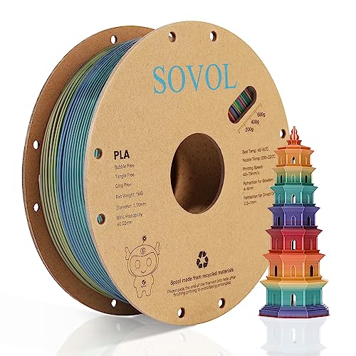 Sovol Rainbow Silk PLA Filament 1.75mm,3D Drucker Mehrfarbig Silk Filament PLA 1kg (2.2LBS), Maßgenauigkeit +/- 0,03 mm,Gelb Rainbow von Sovol