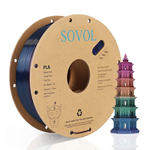 Sovol Rainbow Silk PLA Filament 1.75mm,3D Drucker Mehrfarbig Silk Filament PLA 1kg (2.2LBS), Maßgenauigkeit +/- 0,03 mm,Lila Rainbow von Sovol