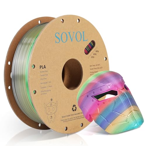 Sovol Rainbow Silk PLA Filament 1.75mm,3D Drucker Mehrfarbig Silk Filament PLA 1kg (2.2LBS), Maßgenauigkeit +/- 0,03 mm,Rot Rainbow von Sovol