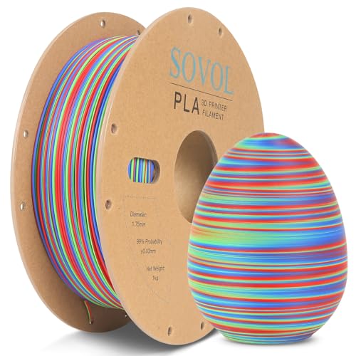 Sovol Tri Color Matte PLA Filament 1.75mm, 3D Drucker PLA Filament, Maßgenauigkeit +/-0,02mm, 1kg (2,2LBS)/Spule, Rot/Blau/Grün Tri Color Coextrusion PLA von Sovol