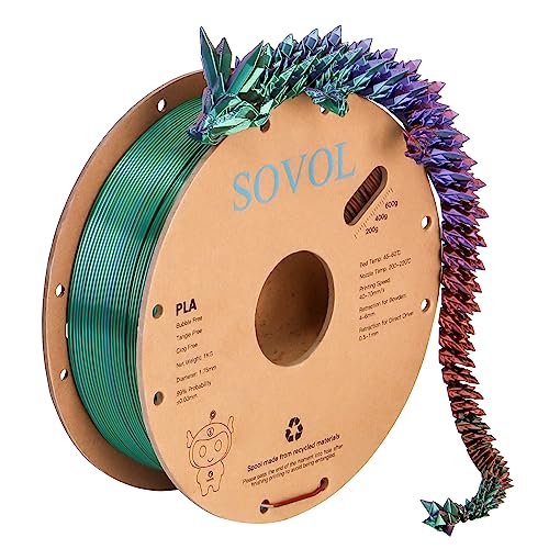 Sovol Tri Color Silk PLA Filament 1.75mm, 3D Drucker Silk Filament 1kg (2.2LBS), Seiden Bronze/Lila/Grün Dreifarbiges Coextrusion PLA Shiny Filament +/-0.03mm von Sovol