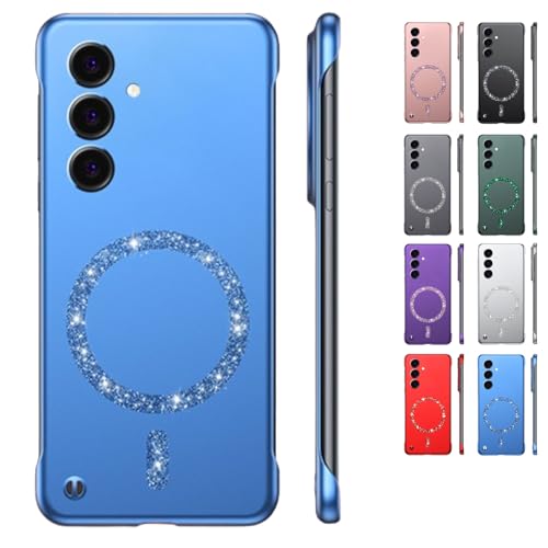 Merryklein Glitter Magnetic Frameless Phone Case, Ultra Thin Hard Magnetic Phone Case, MerrykleinCase for Galaxy S25/24 Ultra (Blue,for GalaxyS24Plus) von Sovtay