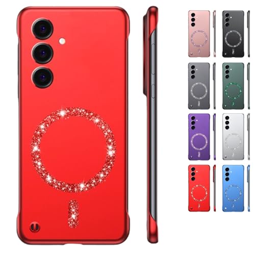 Merryklein Glitter Magnetic Frameless Phone Case, Ultra Thin Hard Magnetic Phone Case, MerrykleinCase for Galaxy S25/24 Ultra (Red,for GalaxyS24Plus) von Sovtay
